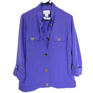 Drapers & Damons L Purple 2 Piece Jacket Tank Set Gold Button Career Royalcore